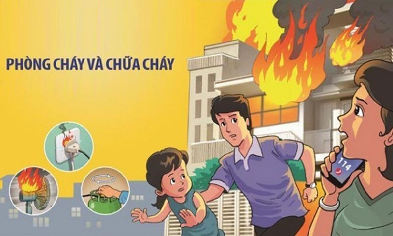 Minh họa câu chuyện thực tế về cửa thoát hiểm chống cháy cứu người, thể hiện sự đối lập giữa đám cháy nguy hiểm và lối thoát an toàn