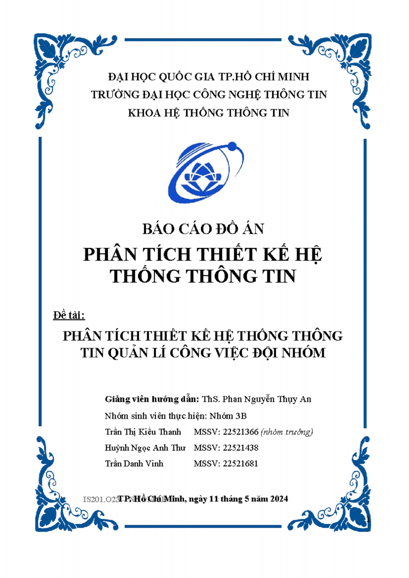 Báo cáo đồ án phân tích thiết kế hệ thống thông tin chuyên nghiệp