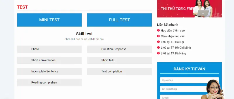 Các loại bài thi thử TOEIC trên Anhngumshoa.com