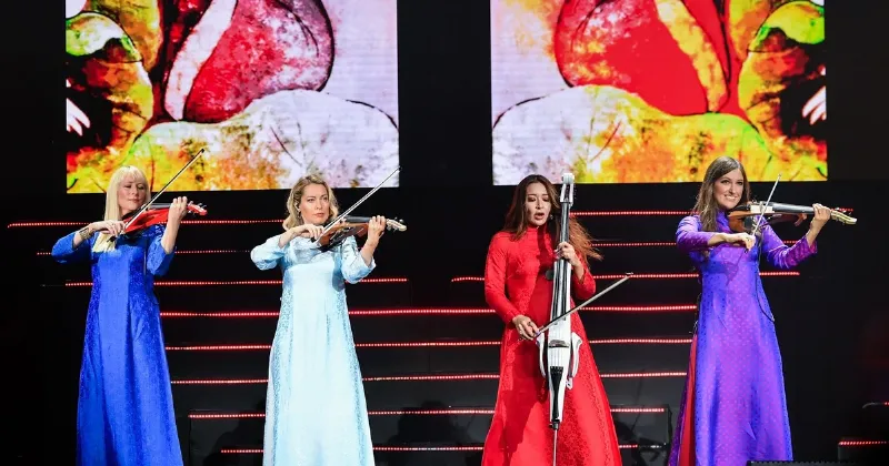 Hình ảnh minh họa cộng đồng học violin trực tuyến, có thể là nhiều người kết nối qua màn hình máy tính hoặc điện thoại, với biểu tượng âm nhạc hoặc nốt nhạc bay ra