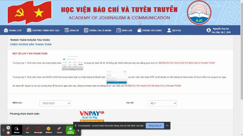 Đăng ký khóa học trực tuyến trên cổng thông tin sinh viên AJC