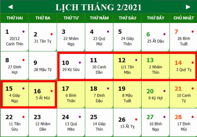 Lịch Tháng 2 Năm 2021 Dương Lịch - Kế Hoạch