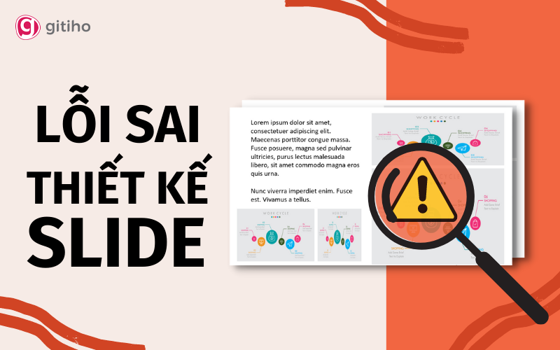 Một hình ảnh minh họa các lỗi cần tránh khi làm slide nói chung, ví dụ như quá nhiều chữ, hình ảnh mờ, màu sắc chói mắt, hoặc bố cục lộn xộn