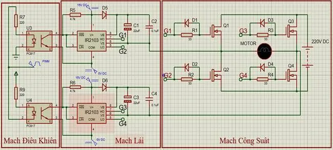 Sơ đồ mạch điều khiển tốc độ motor dc bằng mạch cầu H